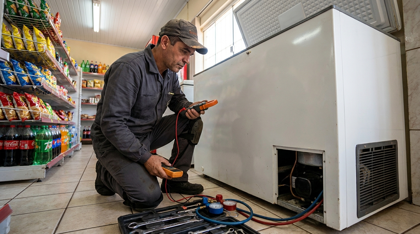 Reparo da placa eletrônica de um freezer em atendimento em Belo Horizonte‑MG